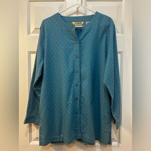 Vtg L.L.Bean Textured Waffle Pattern Button Down Size M Tunic Cottage Minimalist